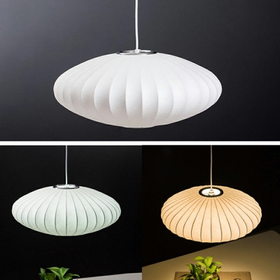 1 Bulb Cocoon Ceiling Pendant Lamp Contemporary Fabric Art Deco Suspended Light in White