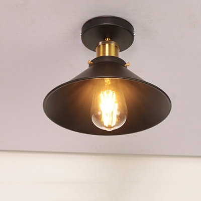1 Bulb Corridor Ceiling Lamp in Black Factory Concise Iron Semi Flush Mount Lighting