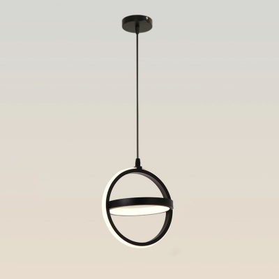 2 Lights LED Hanging Light Modern and Simple Metal Shade Acrylic Ring Pendant Light for Bedside