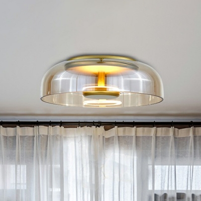 Smoke Gray Flush Mount Ceiling Light Fixture Modern Glass Dome 1 Bulb Hallway Pendant Light in Warm Light