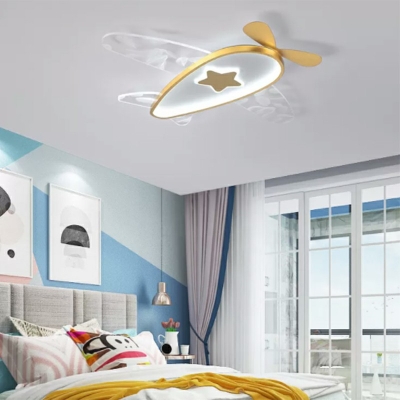 Boy Bedroom Creative LED Flush Ceiling Light Acrylic Cartoon Airplane Ceiling Lamp in White Light