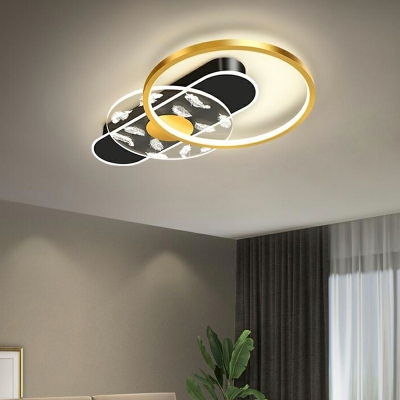 Ceiling Light Acrylic Shade Minimalism Ring and Oval Flush-mount Lamp with Feather pattern