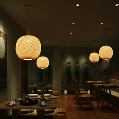 Chinese Style Bamboo Pendant Light Globe Modern and Simple Hanging Light for Dinning Room Hot-pot Restraunt