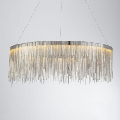 Cricle Chandelier Light Fixture Post-Modern Contemporary Metal and Tassel Shade Indoor Lamp
