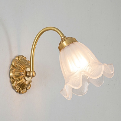 Flower Shape Wall Sconce Vintage Transparent White Glass Wall Light with Gooseneck in Brass