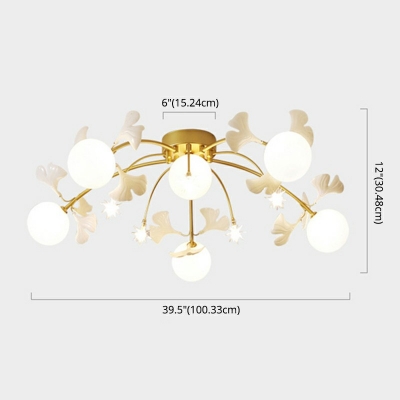 Globe Flush Ceiling Light Simple Style Opal Glass Ceiling Lamp in White with Petal