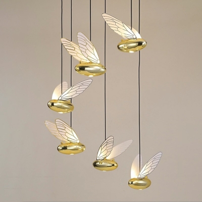 Gold Butterfly Pendant Lighting Postmodern Arcylic Ceiling Light for Girl's Bedroom