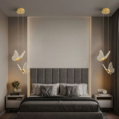 Gold Butterfly Pendant Lighting Postmodern in 3 Colors Light Ceiling Light for Girl's Bedroom