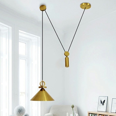 Gold Cone Shaped Drop Lamp Post-Modern 1-Light Metal Pendant Light Fixture Adjustable Hanging Light