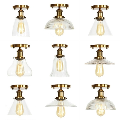 Industrial Simple 1 Bulb Clear Glass Semi Flushmount Light Mental Ceiling Light Fixture for Coffee Shop