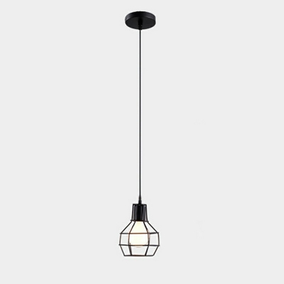 Industrial Style Cage Shaped Pendant Light Meatl 1 Light Hanging Lamp in Black