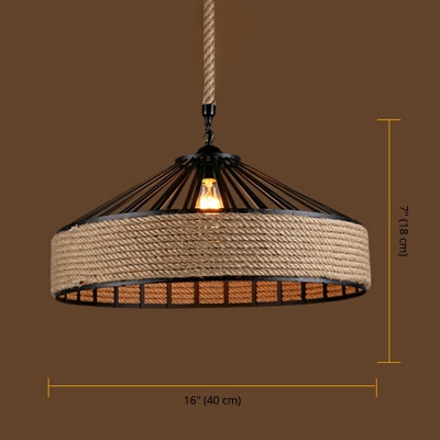 Industrial Style Cone Shaped Pendant Light Nature Rope1 Light Hanging Lamp for Restaurant