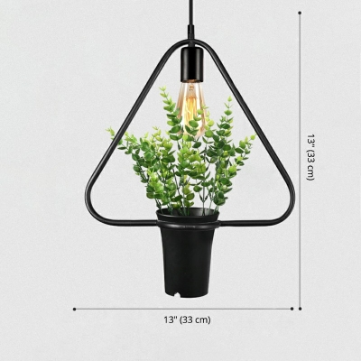 Industrial Triangle Shade Pendant Light Metal 1 Light Plants Decorative Hanging Lamp, with Plants