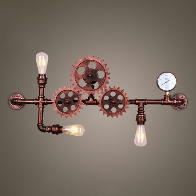 Industrial Vintage Water Pipe Lighting Fixture 3 Heads Wall Mounted Lights for Foyer