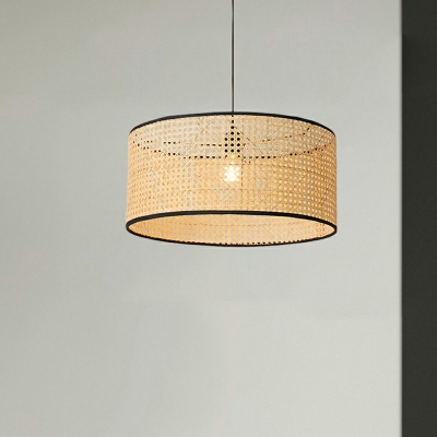Japanese Style Bamboo Pendant Light Modern Cylinder Shaped Hanging Light for Bedroom Homestay