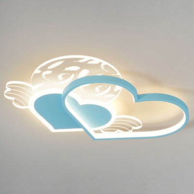 Minimalism Style Heart-Shaped LED Ceiling Light with Feather Acrylic Semi Flush Mount for Bedroom
