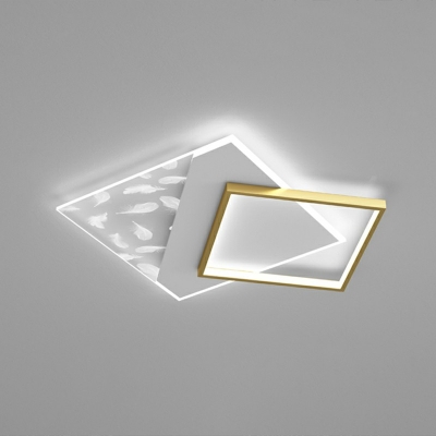 Minimalist LED Close to Ceiling Lighting Fixture Acrylic Flush Mount Lighting with Feather Pattern