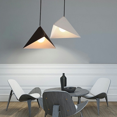 Moden Style Pendant Nordic Iron 14 Inchs Wide Hanging Lamp Triangle Shape for Bedroom