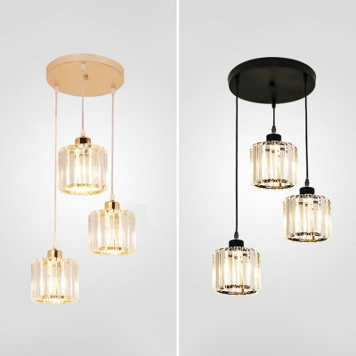Modern Style Cylinder Shade Multi-Pedent Light Crystal 3 Light Hanging Lamp for Living Room