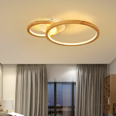 Modern Style Ring Shaped Semi Flush Mount Light Wood 2 Light Ceiling Light for Living Room
