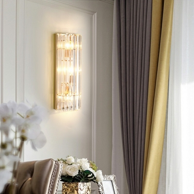 Modern Style Wrought Iron Wall Sconce Light Gold Rectangular Wall Light with Crystal Shade for Bedroom