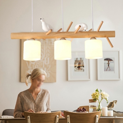 Modernist Minimalism Cylinder White Glass Island Pendant Lights Wooden Dining Room Pendant