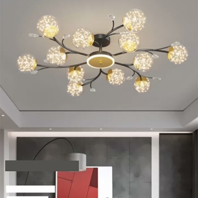 Modernist Molecular Clear Glass Semi Flush Mount Light Crystal Ceiling Lamp for Living Room