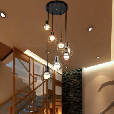 Multiple Hanging Pendant Lights Black Modern Metal Ceiling Light Simplicity 7 Light for Dinning Room
