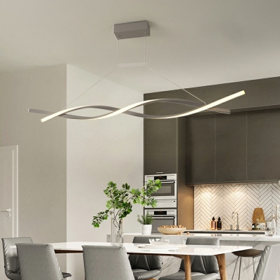 Ripple Shape Island Light Fixture 2 Lights Modern Metal and Rubber Shade Hanging Ceiling Light for Kitchen