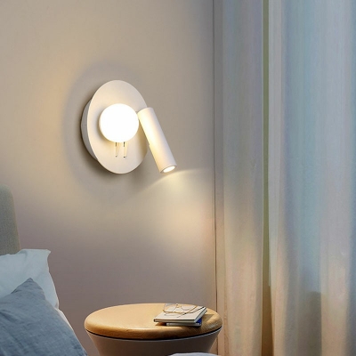 Round Adjustable Wall Sconce Light Modern Metal and Glass Shade Wall Light for Bedroom