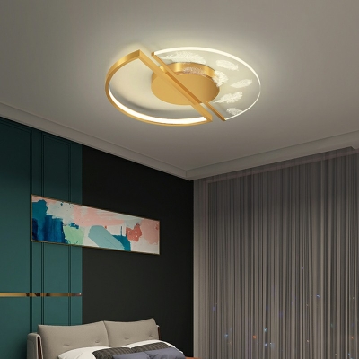 Semicicle Ceiling Light Acrylic Shade Minimalism LED Dining Room Flush-mount Lamp with Feather pattern