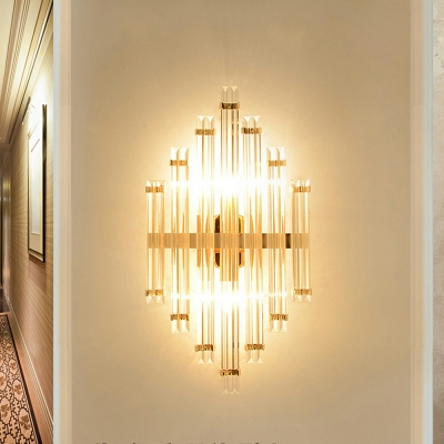 Simplicity Tube Crystal Wall Lamp 2 Head Wall Sconce Lighting in Gold for Living Room