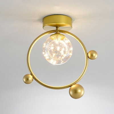 Single-Bulb Clear Glass Ceiling Mounted Lamp Ball Mini Flush Light for Balcony