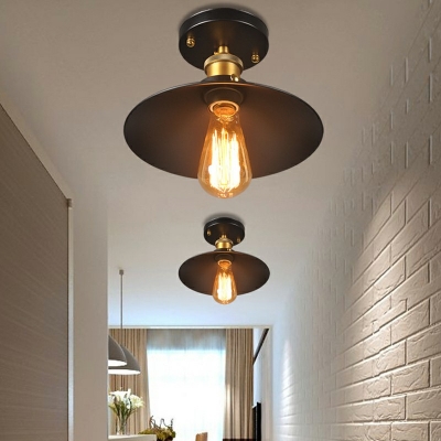 Single Light Wrought Iron Semi Flush Light Black Metal Ceiling Light for Sitting Room