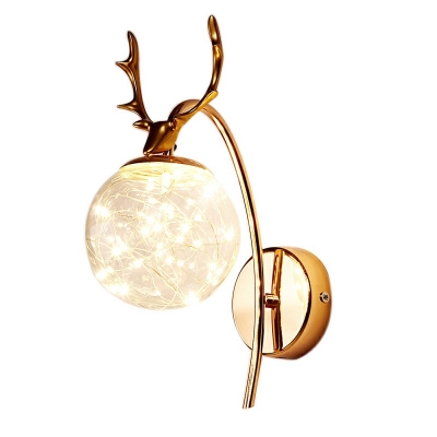 Spherical Wall Lamp Minimalist Gypsophila Glass Wall Sconce Lighting with Antlers in Natural Light