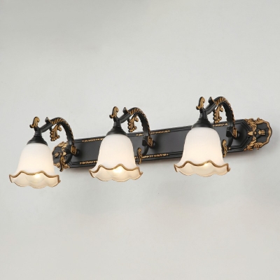 Traditionalism Style Milk Glass Vanity Light Fixture Metal Bell Shape Bathroom Wall Mounted Light