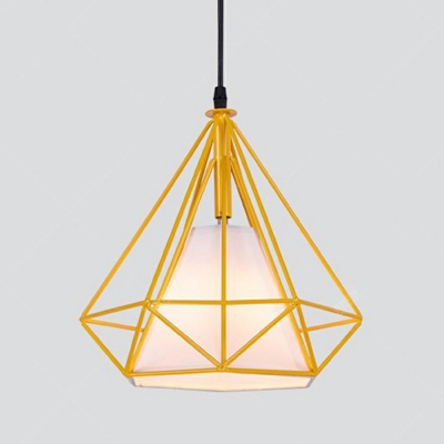 Vintage Diamond Shape Pendant Lamp Single Bulb Hanging Light with Metal Frame for Coffee Shop