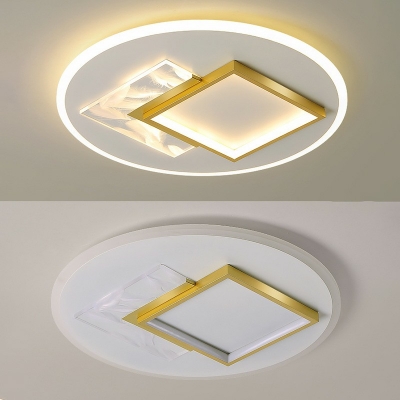 White-Gold Acrylic LED Ceiling Light with Feather Indoor Semi Flush Mount Lamp for Living Room