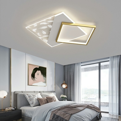 White Light Ultra Thin Geometric Flushmount Modernism Acrylic LED Ceiling Lamp with Feather Pattern