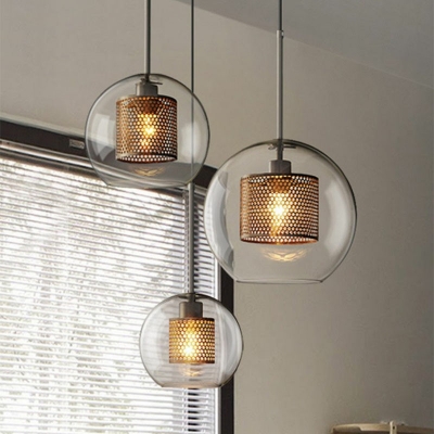 1-Light Hanging Pendant Lights Antique Style Clear Glass Metal Fishnet Shades Ceiling Light