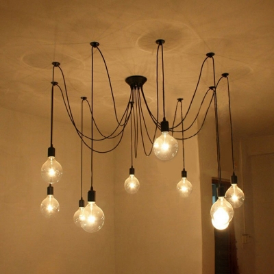 10-Light Socket Pendant Vintage Style Spider Shape Hammered Metal Suspension Lights