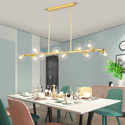 10 Lights Modern Style Ball Glass Shade Island Light Wrought Iron Hanging Lamp for Dinning Room