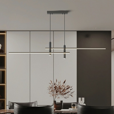 2-Linear Shade Island Light Fixture Modernist Metal Dining Room Pendant with Silica Gel Shade