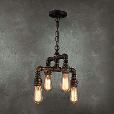 2-Tier Industrial Chandelier Chain Pendant Chandelier Lighting 4 Bulbs for Restaurant in Bronze
