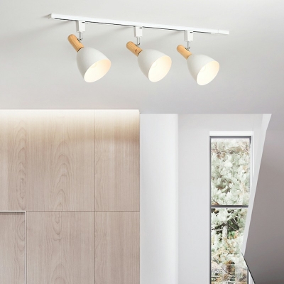 3-Light Track Spotlight Nordic Style Metal Living Room Rotatable Semi Flush Light in White