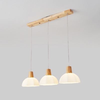 3 Lights Glass Pendant Light Modern and Simple Wood  Hanging Light for Dinning Room