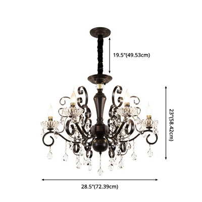 American Countryside Style Black Candlestick Chandelier Light Crystal Bedroom Down Lighting Pendant