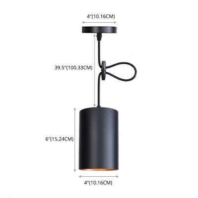 Black Tube Hanging Lamp Rustic Single-Bulb Bistro Ceiling Pendant Light Aluminum Shade