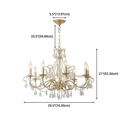 Candlestick Design Clear Crystal French Style Chandelier Light Gold Multi Light Pendant Light for Sitting Room