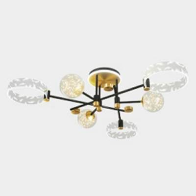 Contemporary Ceiling Light Ring and Globe with Feather Pattern LED Light Flush-Mount Ceiling Light